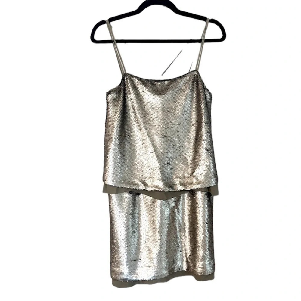 Banana Republic Champagne Sequin Silk Underlay Dress with Straps Size 2 NWT